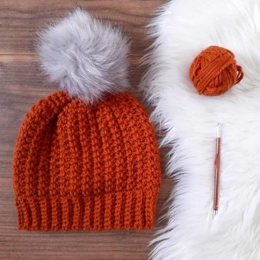 Ribbed Crochet Hat (Brown-Orange)