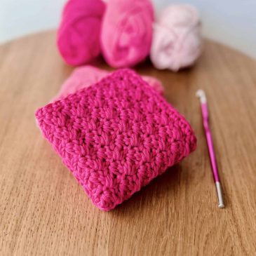 bright pink crochet dishcloth