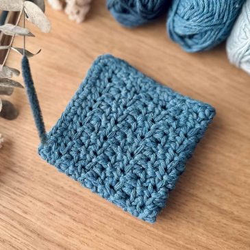 blue crochet dishcloth folded