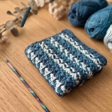 trinity stitch blue striped crochet dishcloth folded