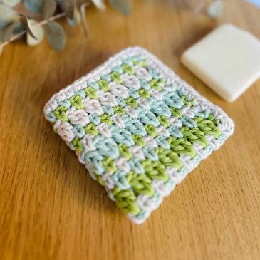 striped blue and green crochet washcloth folded