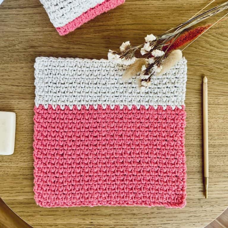color block moss stitch crochet dishcloth